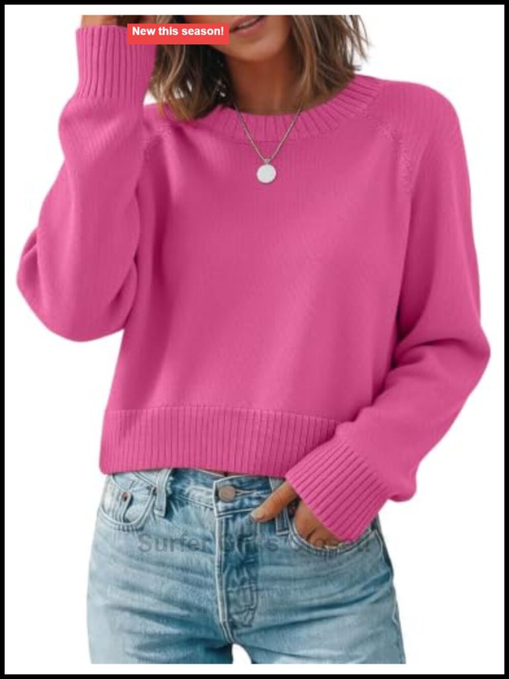 Cropped Crewneck Knit Sweater Long Sleeve Pullover Casual Fall Top